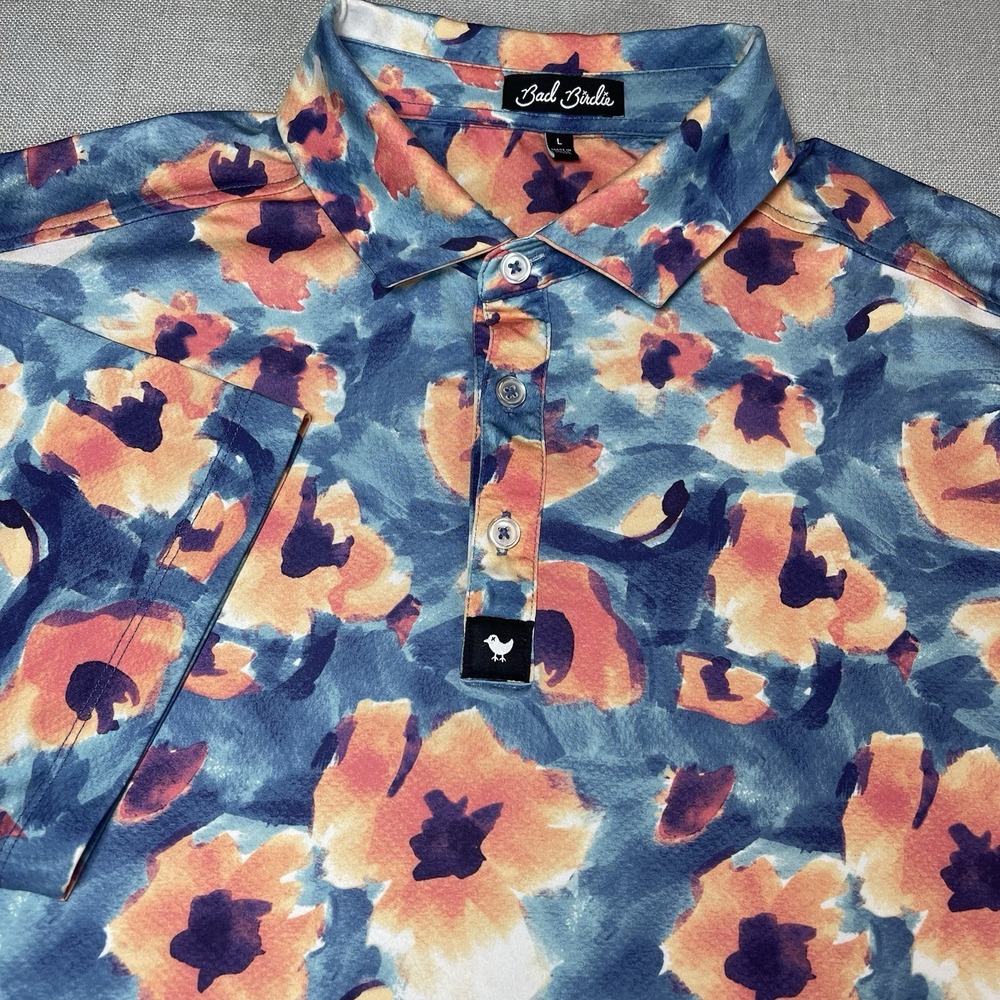 Bad Birdie Woodstock Polo Shirt Mens L Multicolor Abstract Performance Golf